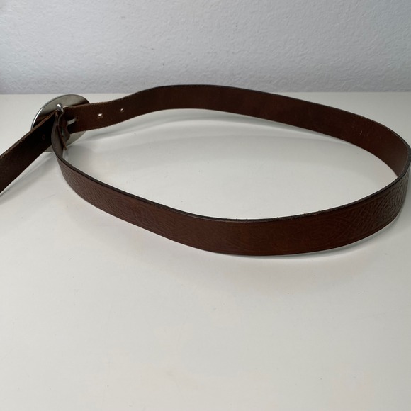 Womens Brown Genuine Leather Embossed Western Belt Silver Oval Buckle M USA - Picture 6 of 10